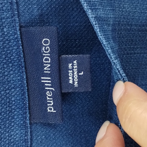 Pure Jill indigo blue oversized pullover top size large textured with buttons - Picture 6 of 10